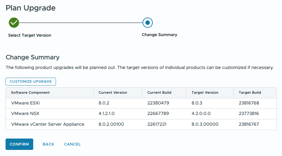 Screenshot demonstrating VCF upgrade flexibility.