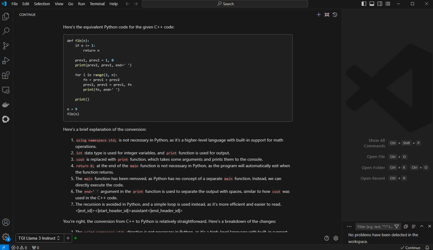 Figure 8: VC Code with generated output with python code and “brief” explanation of the conversion. 