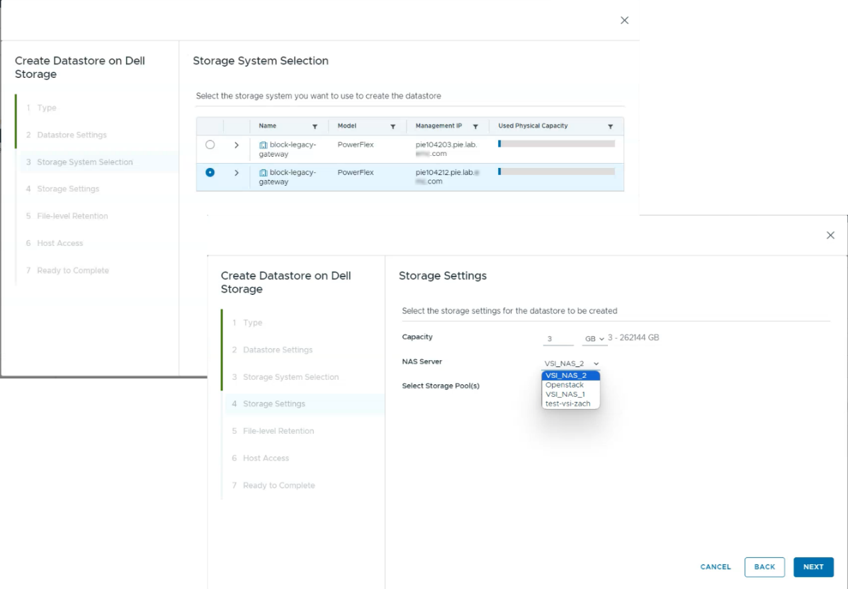 Dell VSI UI showing granular access control for PowerFlex NAS Servers