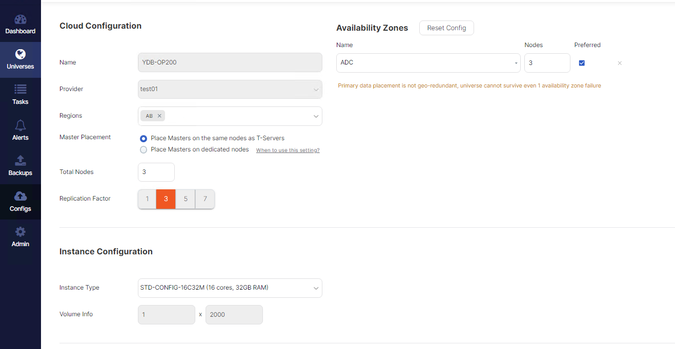 The following figure shows the cloud configuration.