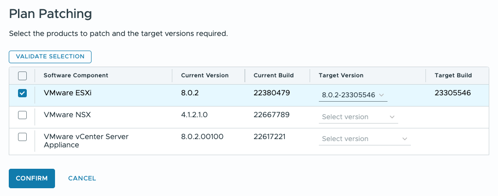 A screenshot demonstrating possibility to patch individual software components.