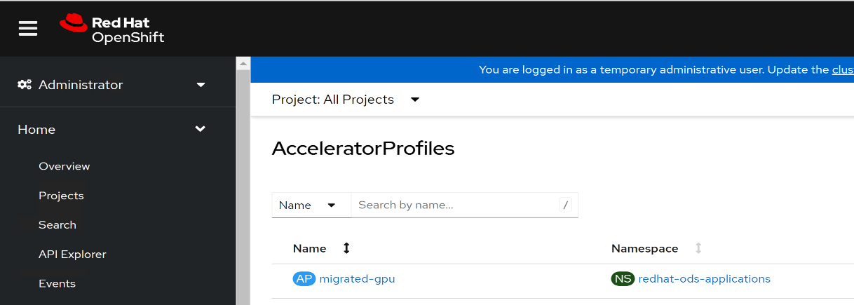 A console window displaying Accelerator profiles.