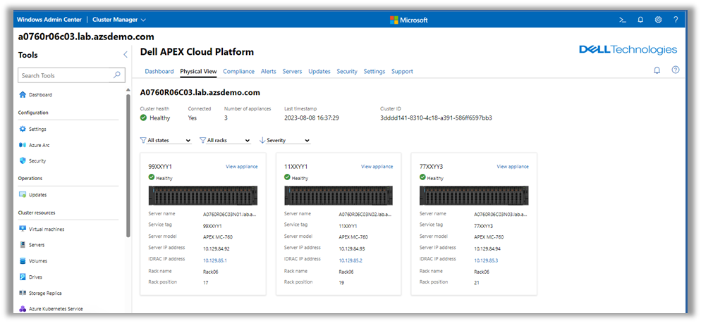 Windows Admin center console showing the final step in the process of adding a new node to the existing Azure Stack HCI cluster. The process has completed successfully and now we have 3 servers in our cluster