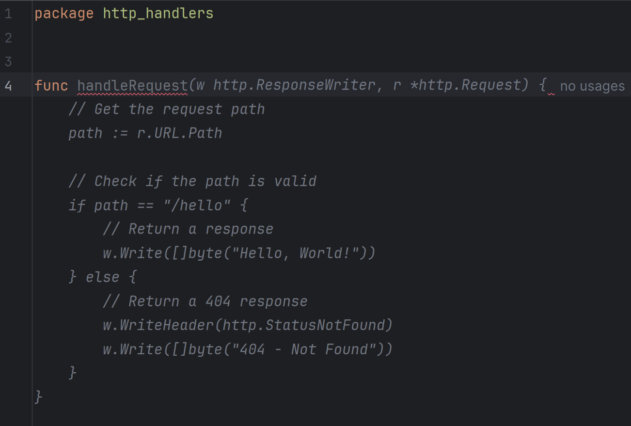 A screenshot of copilot suggestion to handle HTTP requests.