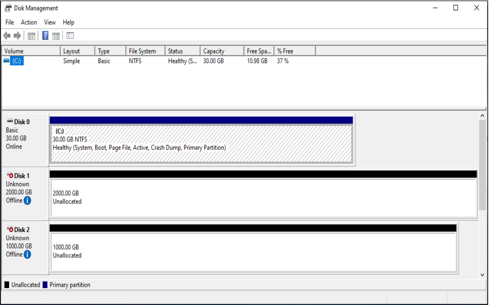 This figure shows the disk management window.