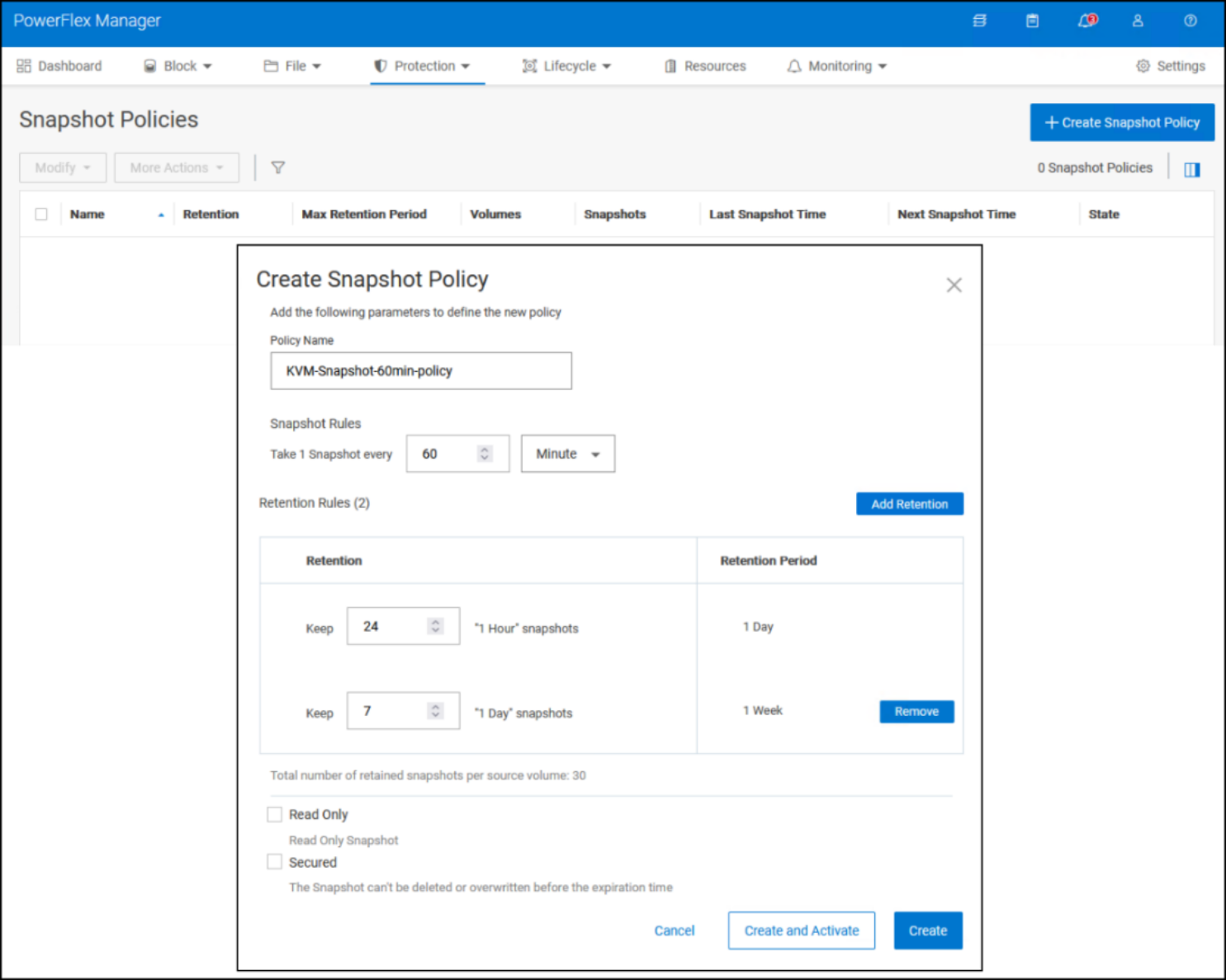 A screenshot showing how to create a protection policy.