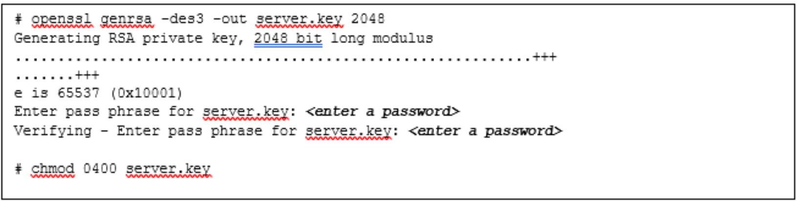 This is an example of the command to create a private key using OpenSSL.