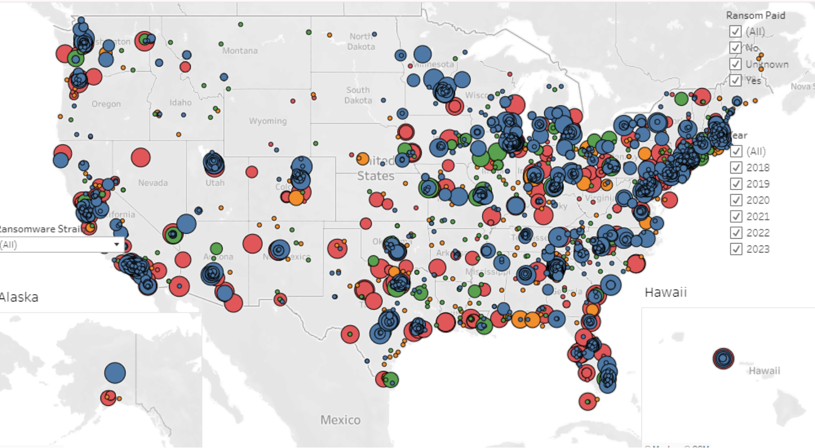 There have been many ransomware attacks in US since 2018. This figure shows where they have occurred.