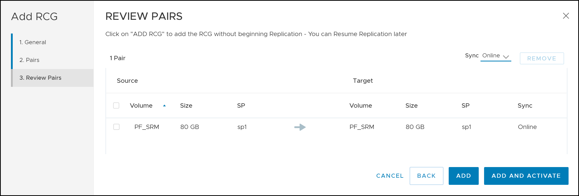 This screen capture shows the Add RCG window for step 4.