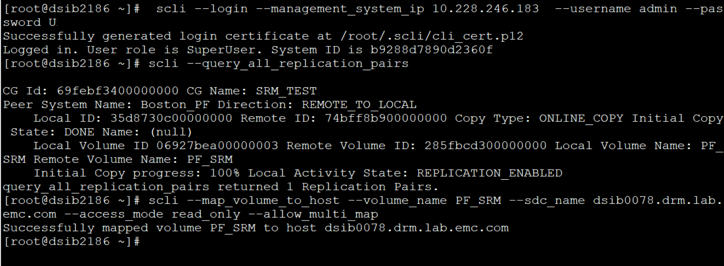 This image shows a screen capture of the Map volume read-only to the recovery site ESXi hosts.