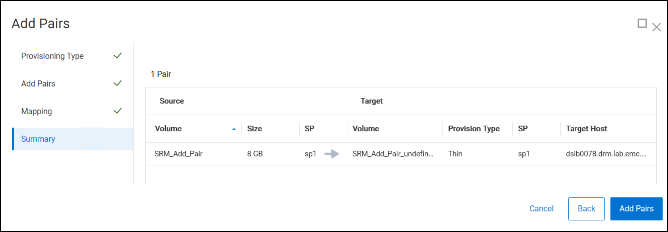 This image show a screen capture of a Summary of add pairs.