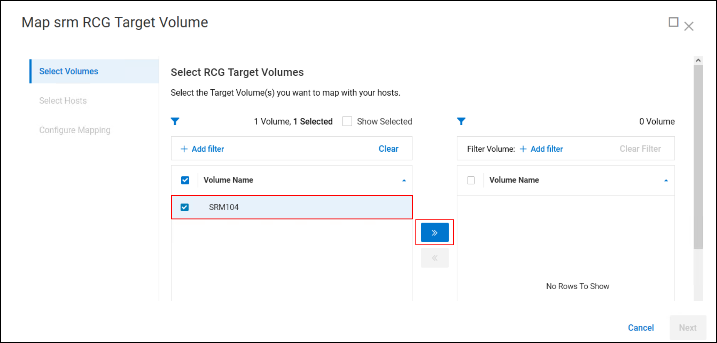 This image shows a screen capture of Mapping target volume read-only in PowerFlex 4.5 - Step 2.