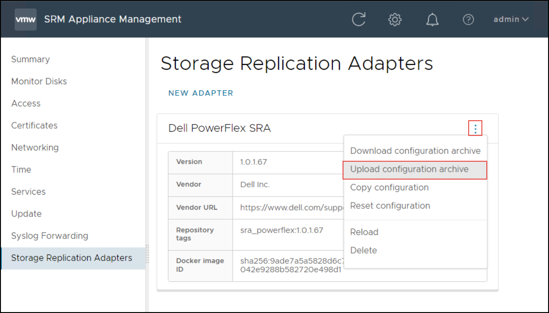 This image is a screen capture of the Upload configuration archive.