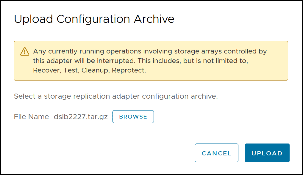 This image is a screen capture of the Upload configuration archive