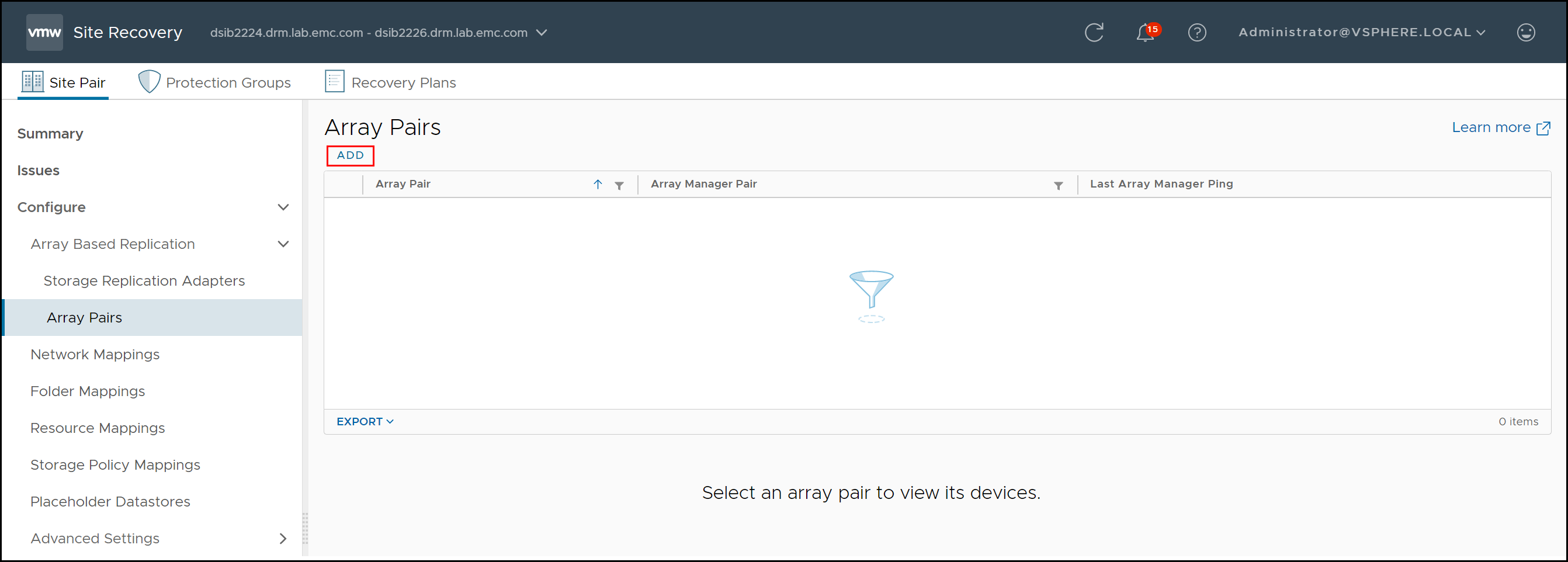 This image shows a screen capture of Add array pair - Step 1.