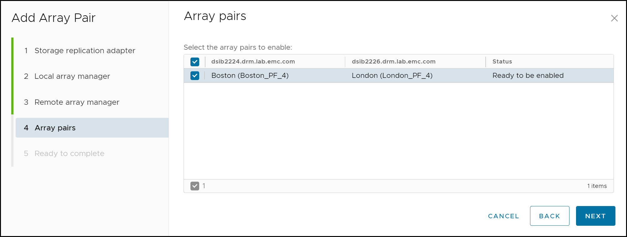 This image shows a screen capture of Add array pair - Step 4.