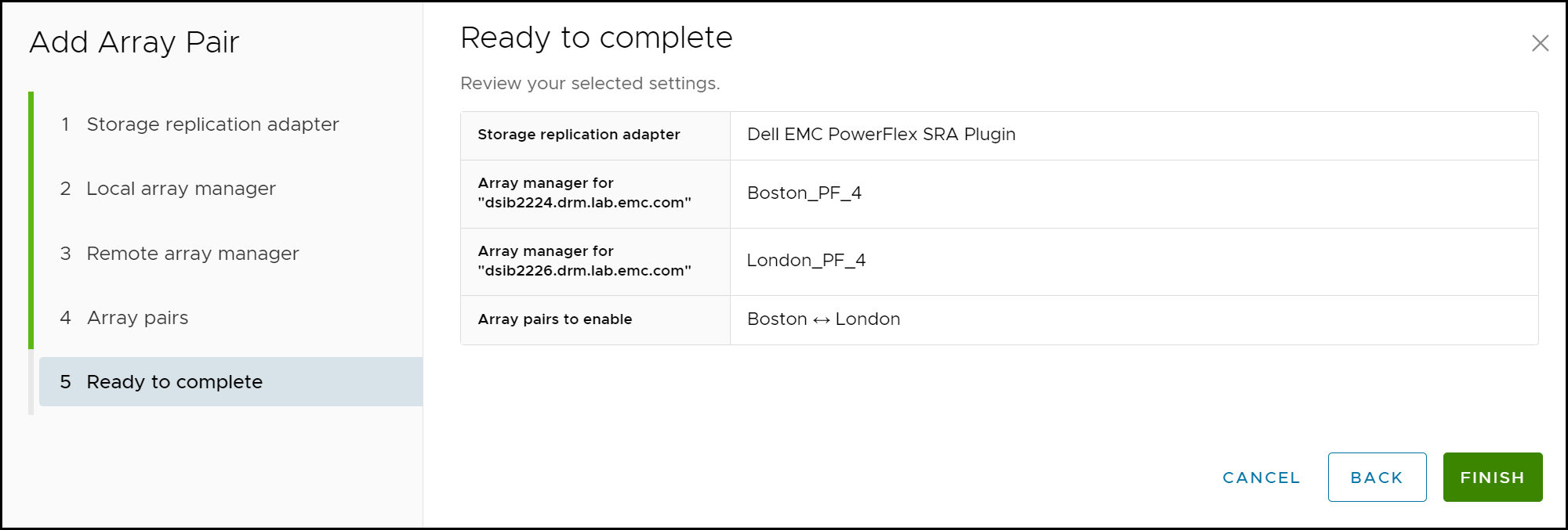 This image shows a screen capture of Add array pair - Step 5.