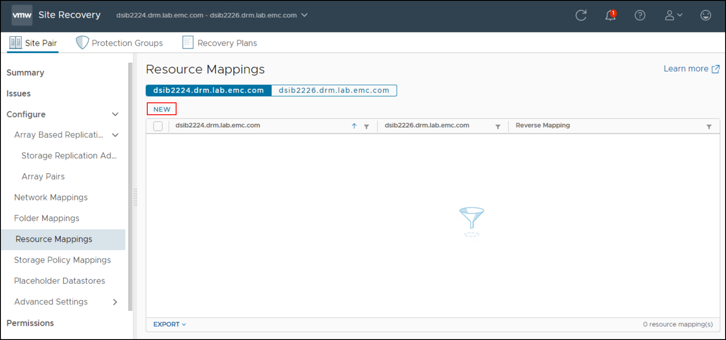 This image is a screen shot of Resource mappings wizard - Step 1.