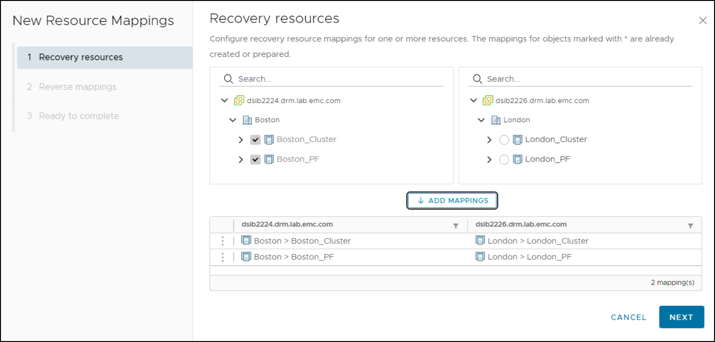 This image is a screen shot of Resource mappings wizard - Step 3.