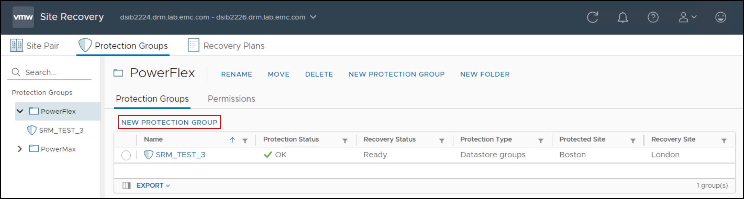 This image shows a screen capture of the New Protection Group wizard - Step 1.