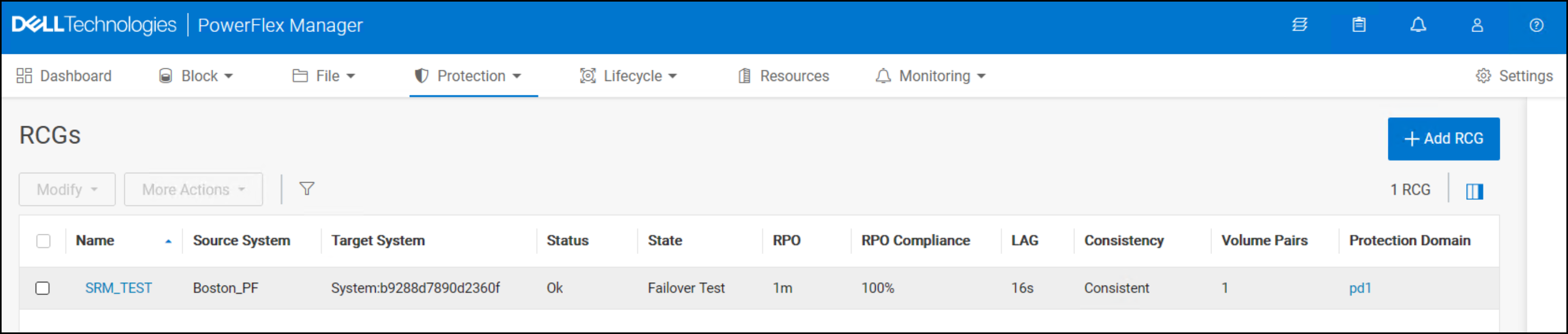 This image shows a screen capture of the PowerFlex Failover Test.