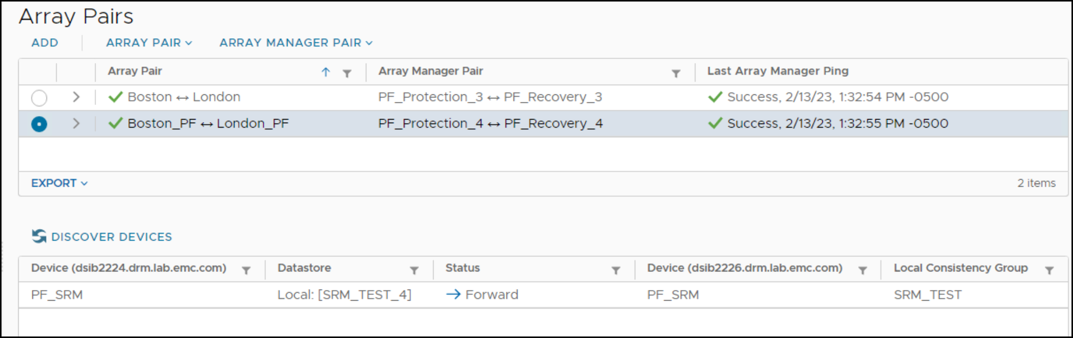 This image shows a screen capture of Device status in SRM.