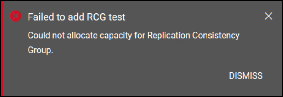 This image shows a screen capture of Insufficient journal capacity for RCG - UI creation.