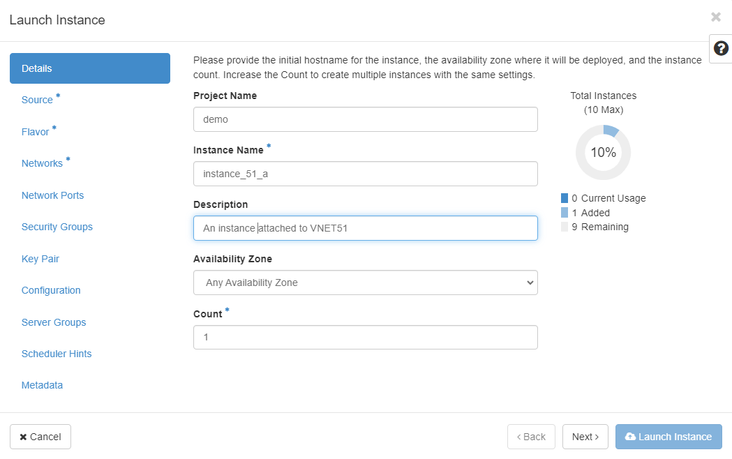 Instance Details tab