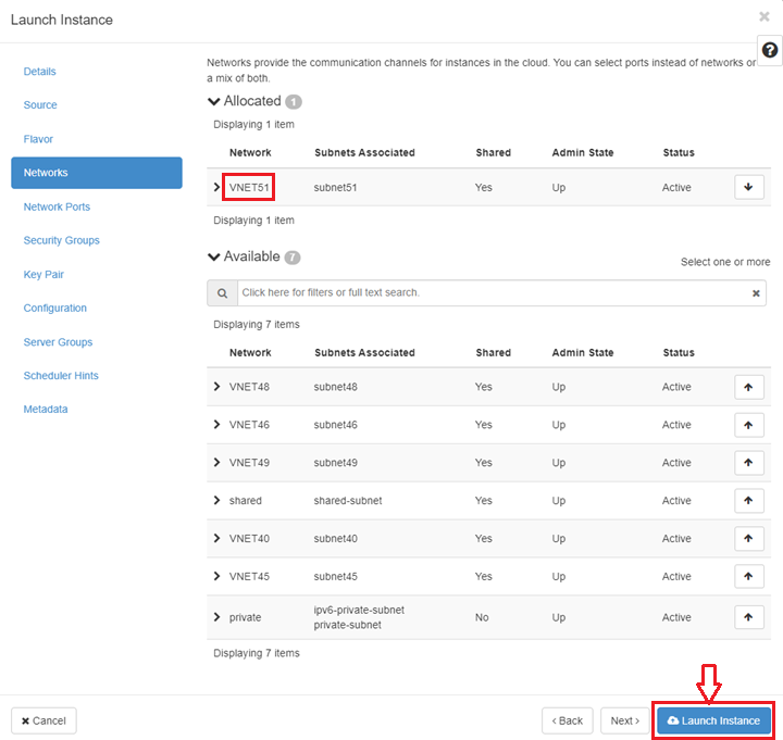 Instance Networks tab