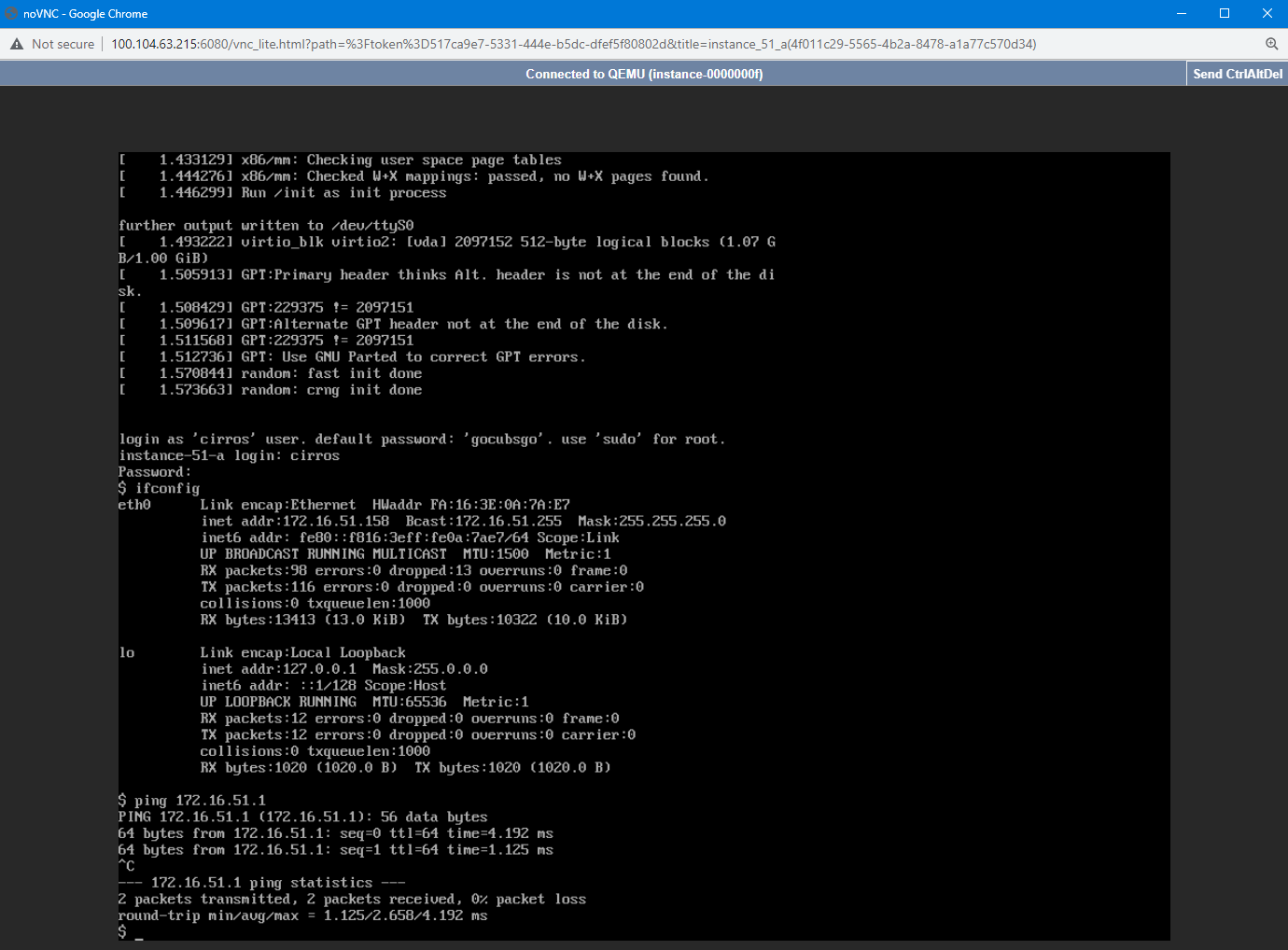 Compute instance successfully pings the gateway