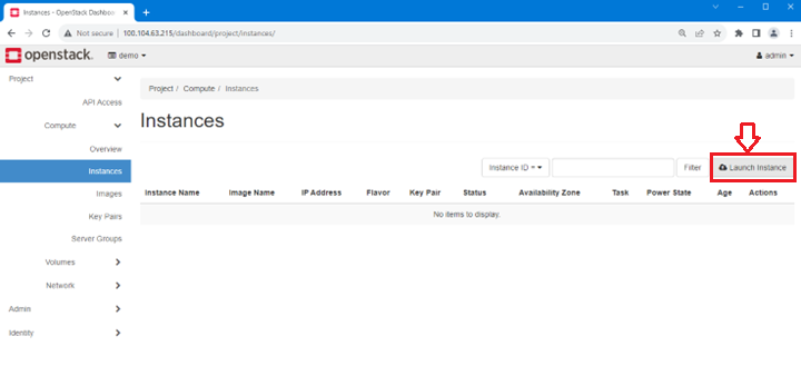 OpenStack Instances page