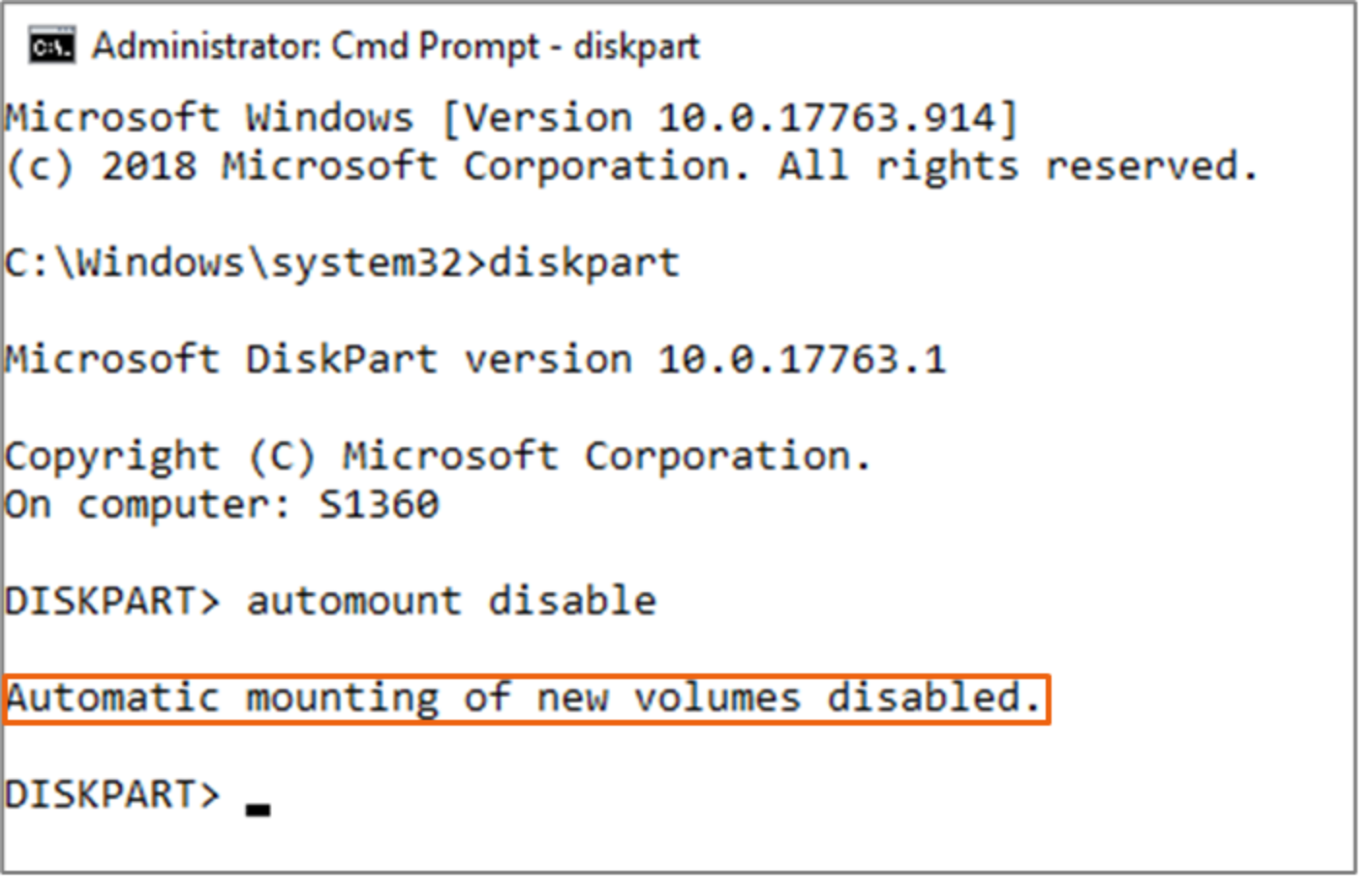 The automount disable command is used to disable the automount feature on a Windows host. 