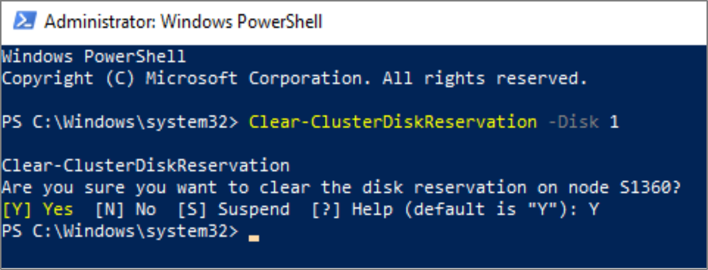 A PowerShell Clear-ClusterDiskReservation command is used to clear a cluster disk reservation attribute. 