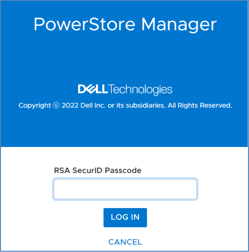 The system in this example has the RSA SecurID option enabled. The RSA SecurID Passcode is required for login.