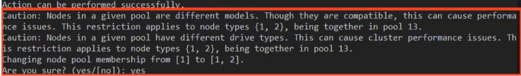 A screenshot of the PowerScale CLI displaying the F210 node pool soft restriction.