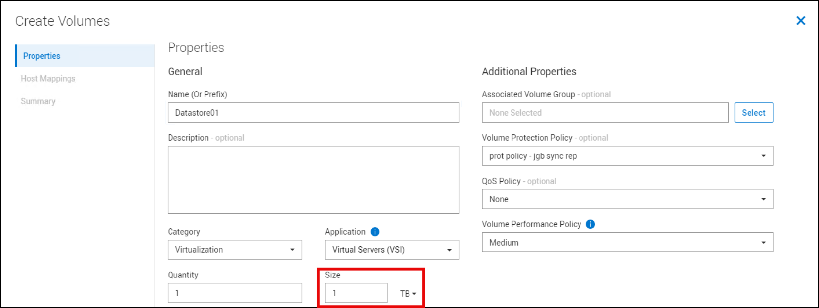 Create Volumes workflow in PowerStore Manager to create a 1TB volume.