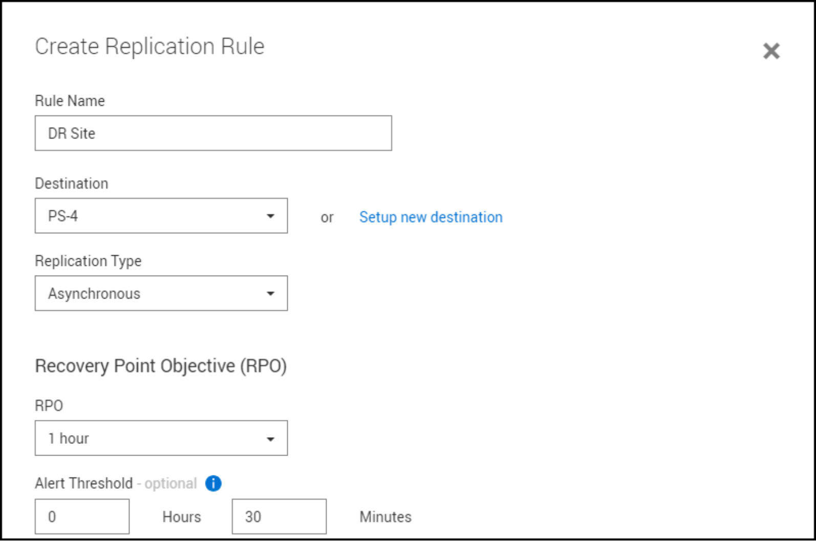 PowerStore Manager Create Replication Rule workflow.