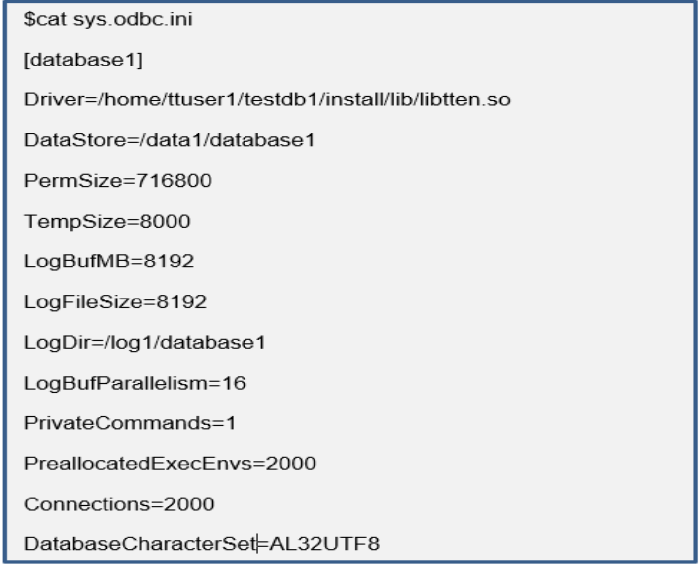 This image describes the configurations as specified in the “sys.odbc.ini” file. 