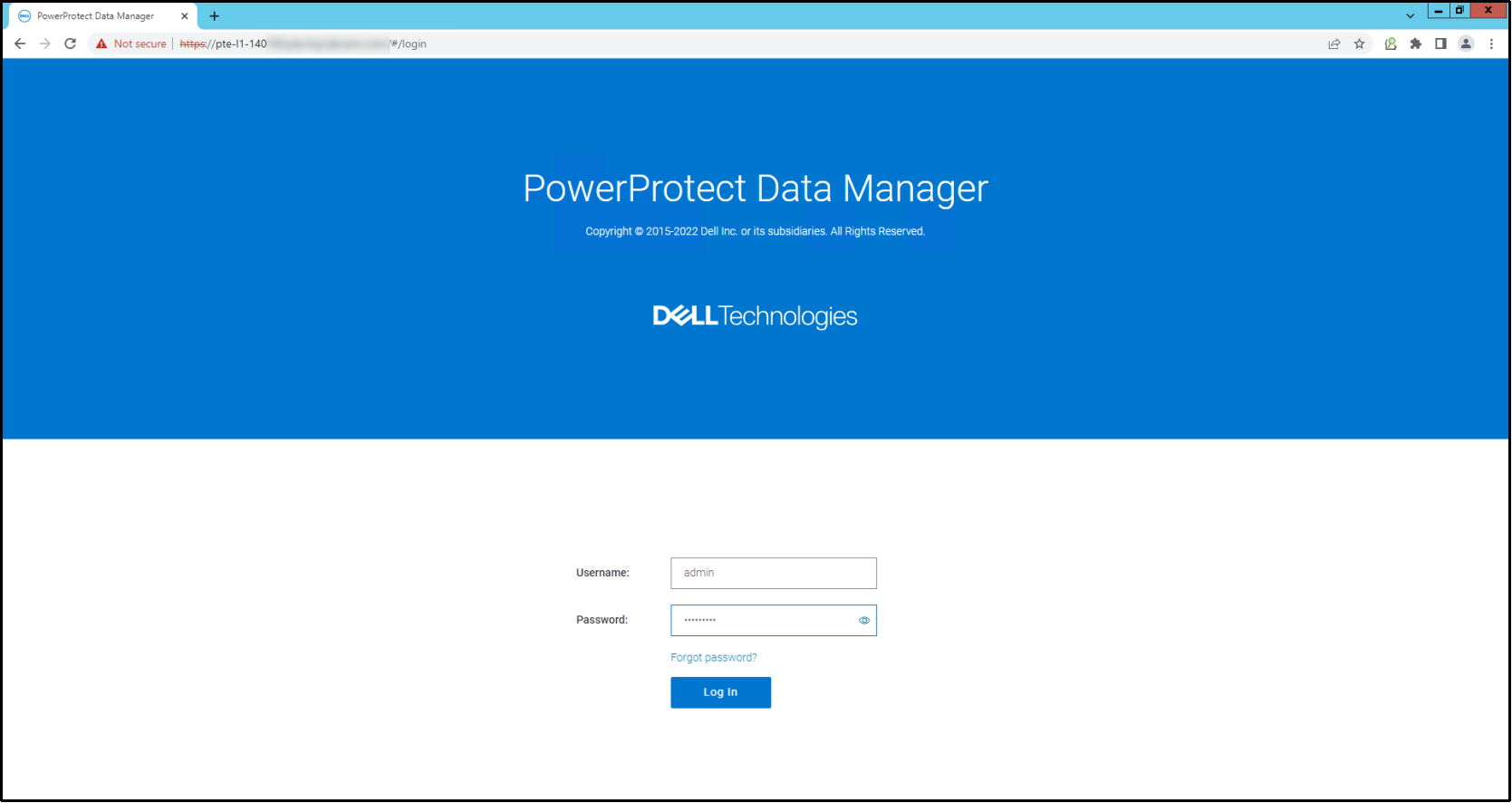 The image depicts the PowerProtect Data Manager Appliance login UI.