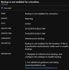 Screenshot of infrastructure backup alert