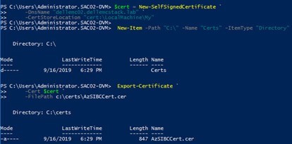 Screenshot of the PowerShell, showing the $cert command