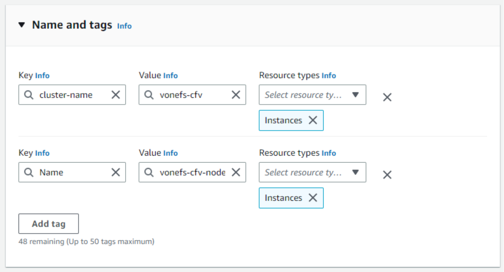 This figure shows adding tags for resources of nodes.