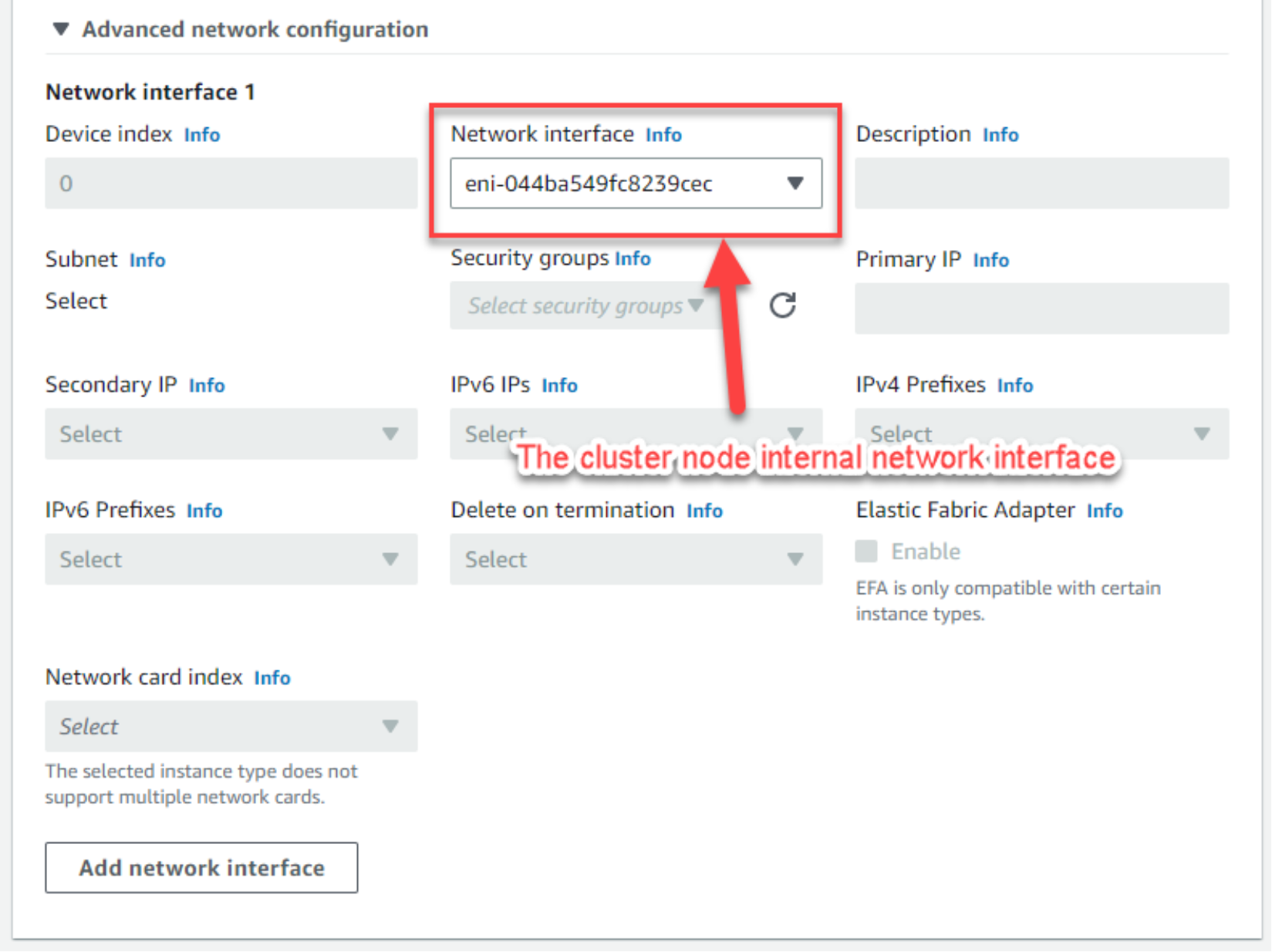 This figure shows how to add an internal network interface.