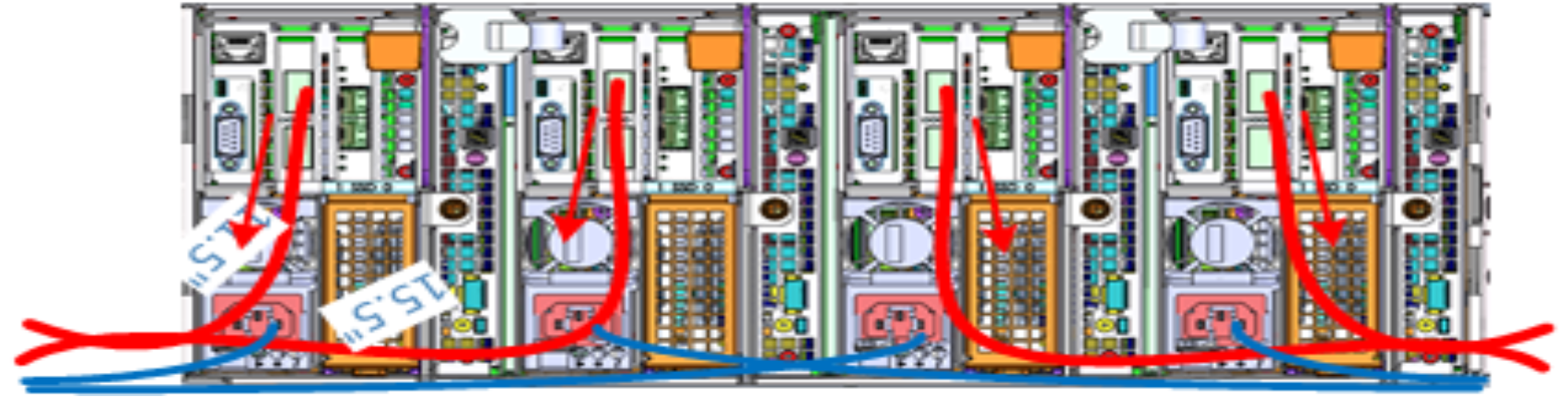 Graphic showing the rear view of a Gen6 Chassis and recommended split cable routing.