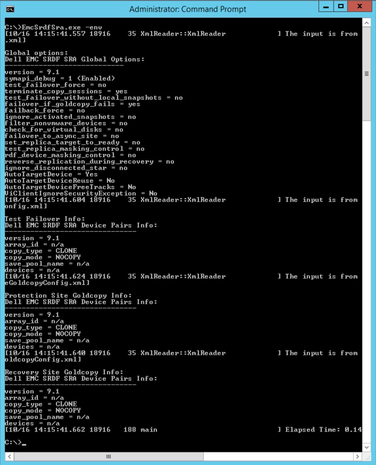 Figure 11. EmcSrdfSra.exe with -env switch 