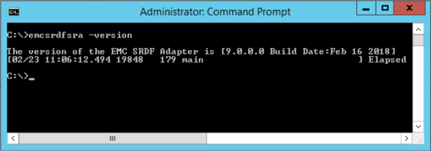Figure 12. EmcSrdfSra.exe with -version switch 