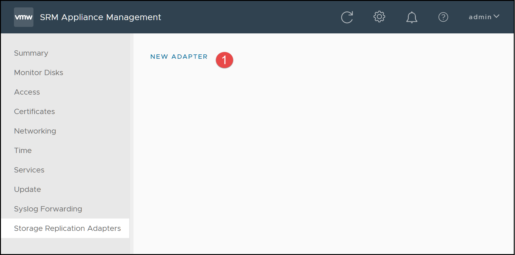 Figure 13. SRM Appliance Management - Add new adapter