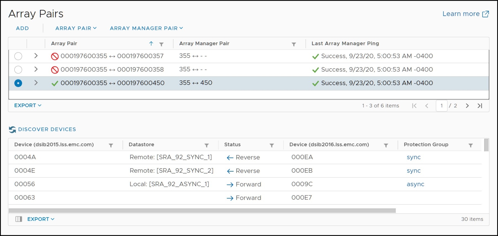 Figure 39. Manage Array Pairs in SRM 