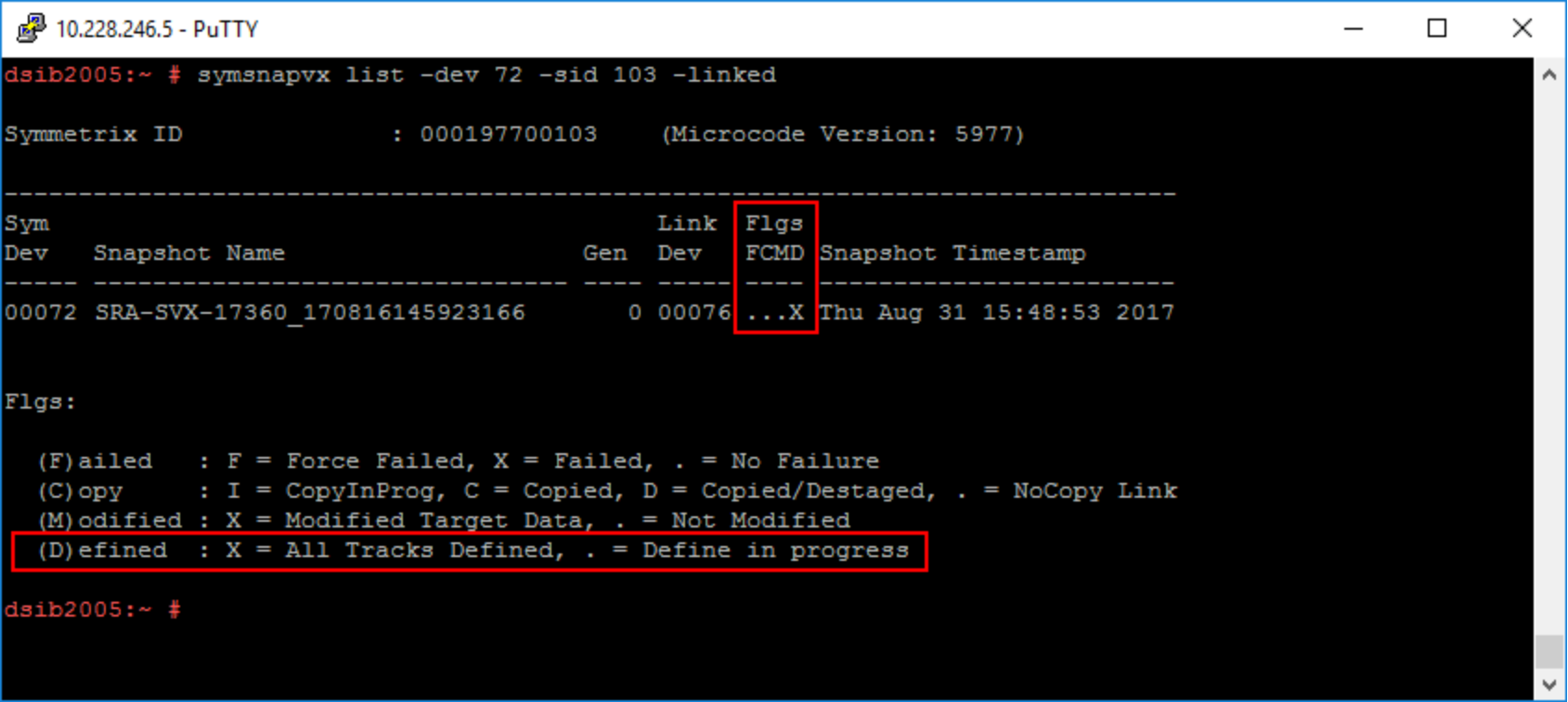 Figure 73. SnapVX target define status 