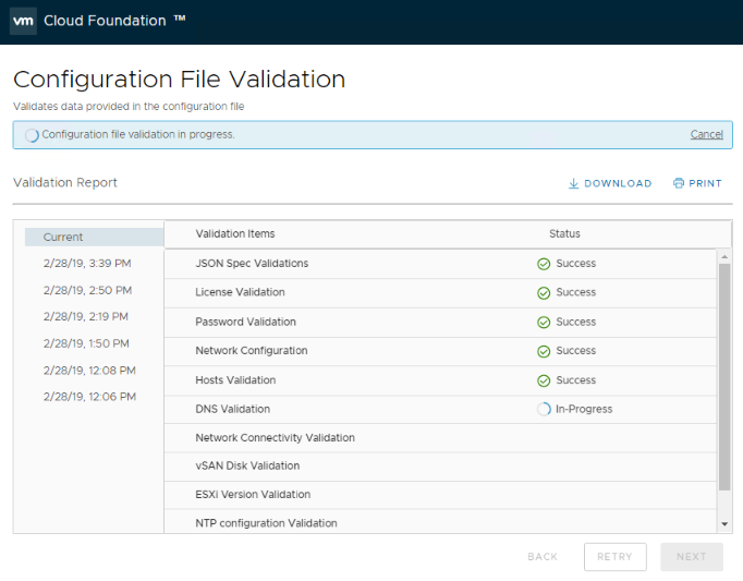 This image shows the configuration of Cloud Builder validation.